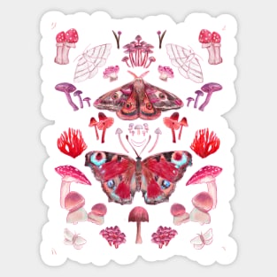 Moth and Mushroom Magic Fall Pattern Purple and Pink Sticker